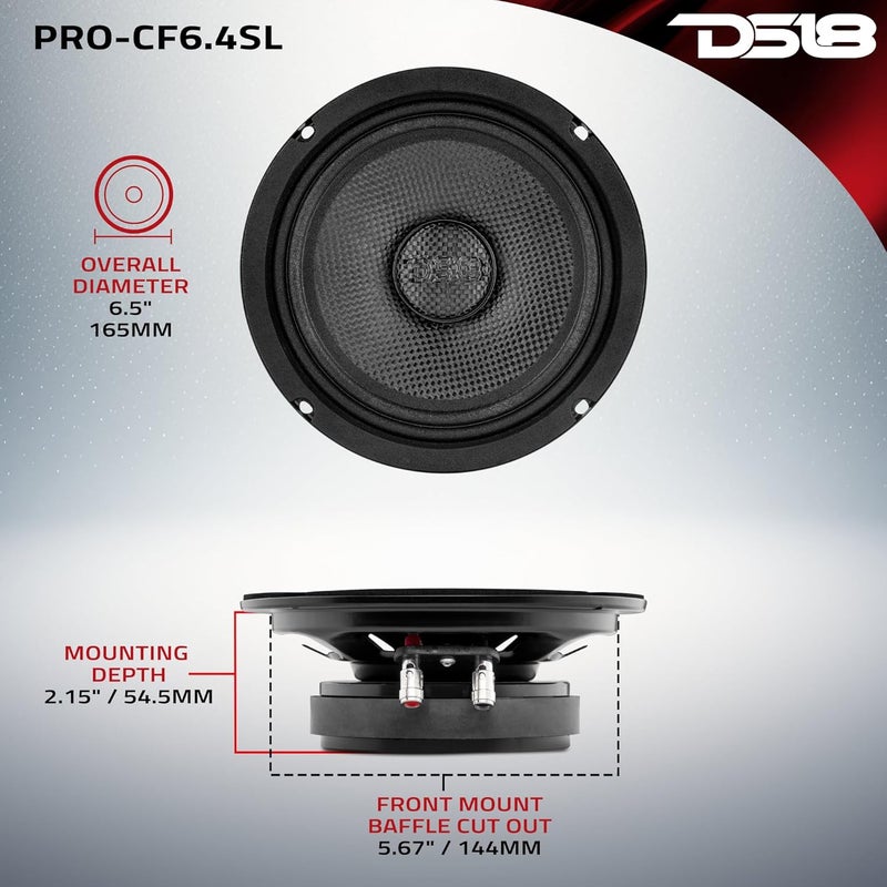 DS18 PRO-CF6.4SL 6.5" Slim Speaker - 500 Watts RMS, Carbon Fiber Cone, Water Resistant - Image 4