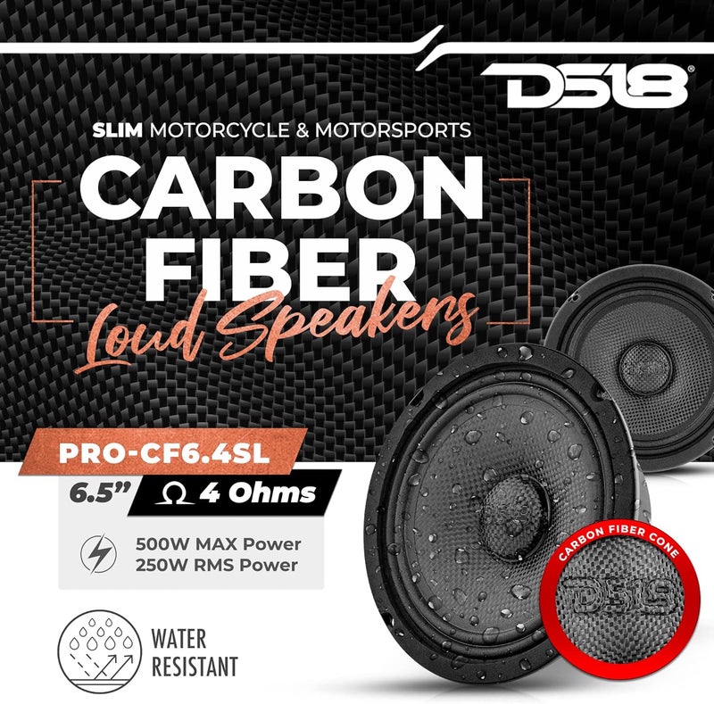 DS18 PRO-CF6.4SL 6.5" Slim Speaker - 500 Watts RMS, Carbon Fiber Cone, Water Resistant - Image 2