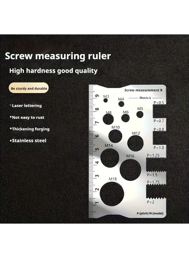 Silvery Stainless Steel Screw Bolt Measuring Ruler M12 Thread Gauge Tool - Image 2