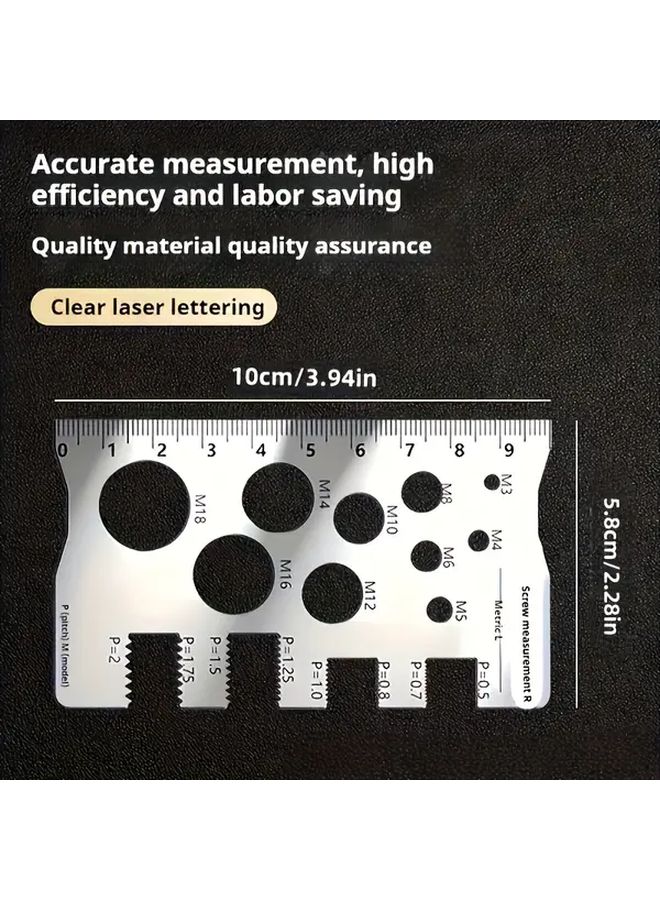 Silvery Stainless Steel Screw Bolt Measuring Ruler M12 Thread Gauge Tool - Image 5
