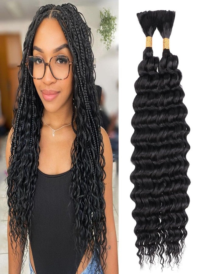 ليفين شعر مضفر من ليفين لضفائر بوهو 18 بوصة، 2 حزمة، شعر صناعي أسود طبيعي مموج بدون خصلات، حزمة شعر طويلة مموجة ورطبة للنساء #1B - Image 1