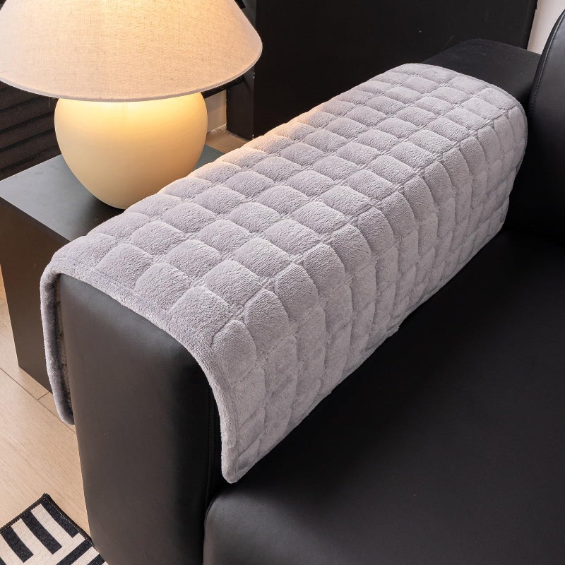 MDSASFD Velvet Couch Cover, Washable Sectional Sofa Cover, Anti Slip Sofa Slipcover for 3 Cushion Couch Sofa L Shaped Armrest Backrest, Furniture Protector Covers for Pets Kids(Light Grey, Only 1 PCS) - Image 2