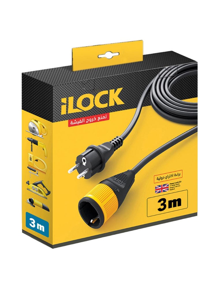 iLOCK 3-meter 16-amp 3500-watt extension cord with a safety lock plug.