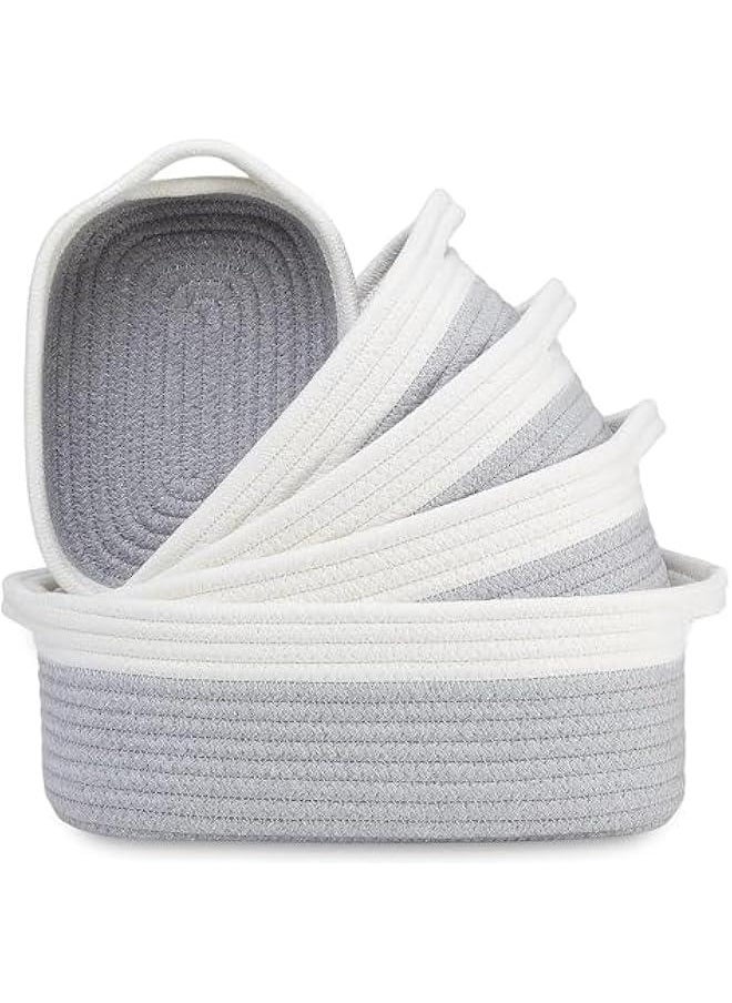TRASSLE Storage Basket Set,5 Pack Woven Baskets for Organizing,Small Basket for Montessori, Baby Nursery, Dog Toy Baskets,Bathroom Organization Bin (Off White & Gray)  - Image 1