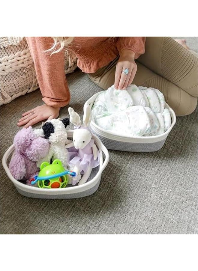 TRASSLE Storage Basket Set,5 Pack Woven Baskets for Organizing,Small Basket for Montessori, Baby Nursery, Dog Toy Baskets,Bathroom Organization Bin (Off White & Gray)  - Image 5
