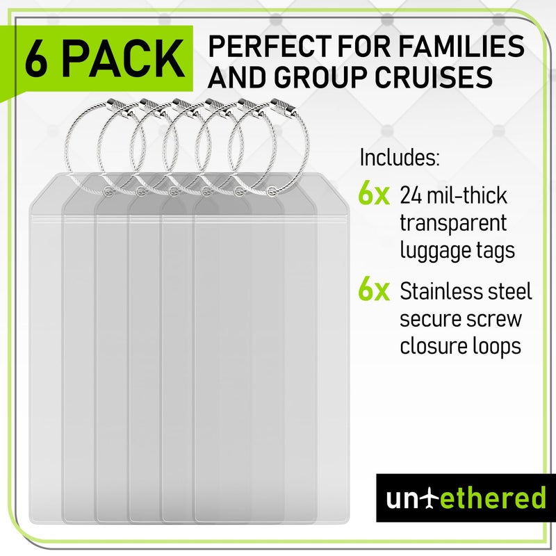 Untethered Cruise Luggage Tag Holders (6 Pack, Wide) | Clear Luggage Tags for Cruise Ships | Durable PVC Travel Bag ID Tags (6.3" x 3.5") - Image 5