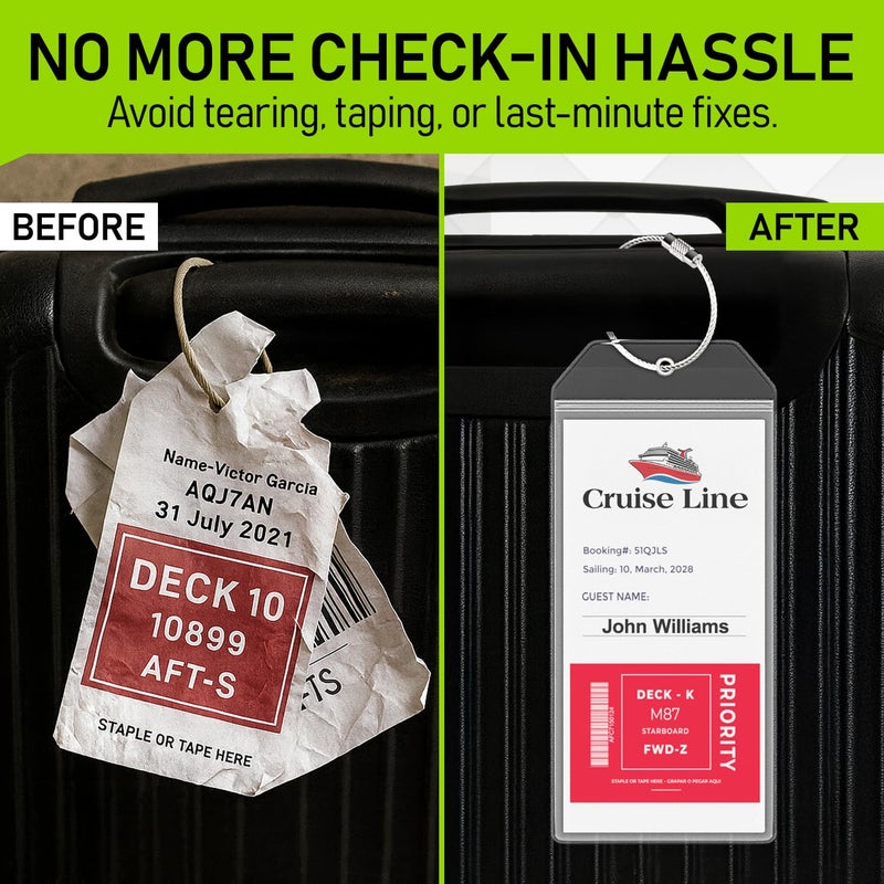 Untethered Cruise Luggage Tag Holders (6 Pack, Wide) | Clear Luggage Tags for Cruise Ships | Durable PVC Travel Bag ID Tags (6.3" x 3.5") - Image 3