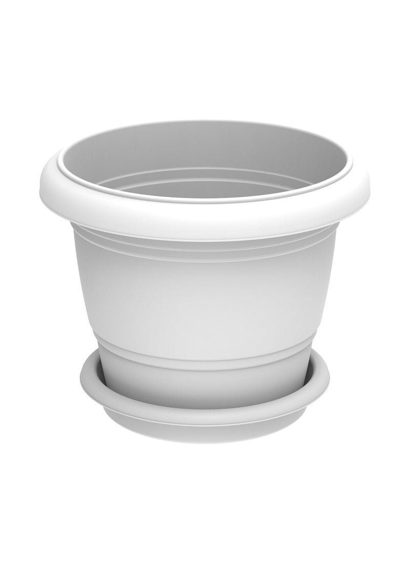 Cosmoplast 24" Round Flowerpot with Tray (White)  - Image 1