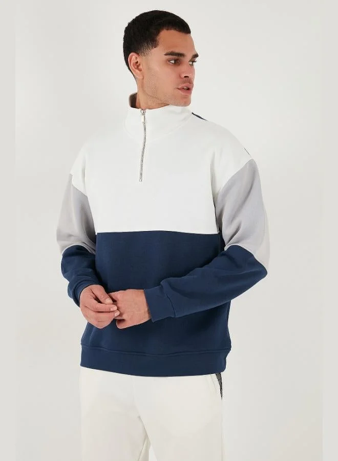 Buratti  Buratti Color Block Regular Fit Half Zipper Stand Collar Sweat Men's SWEAT 5905719 for Men | Best Price UAE