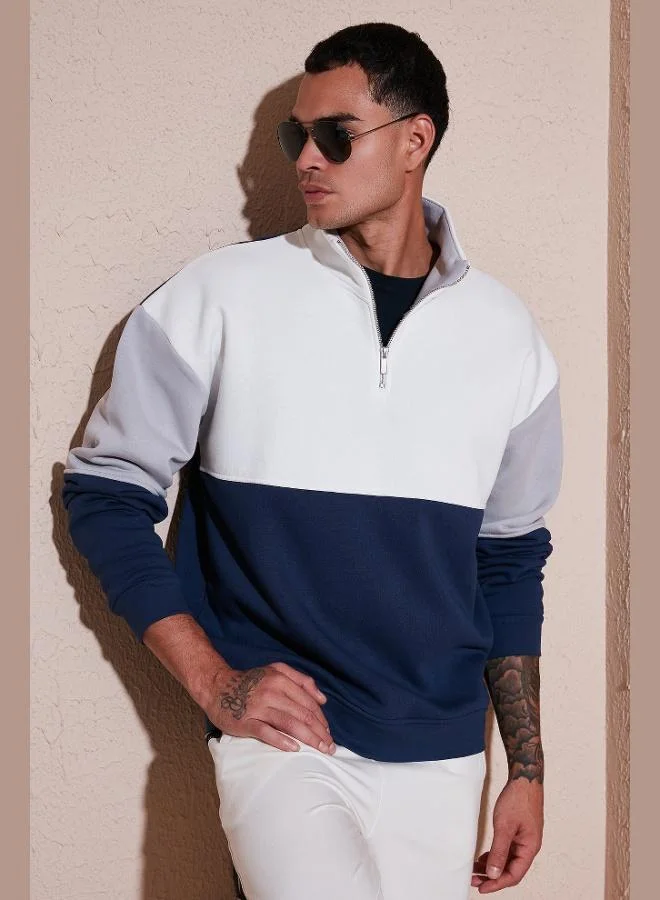 Buratti  Buratti Color Block Regular Fit Half Zipper Stand Collar Sweat Men's SWEAT 5905719 for Men | Best Price UAE