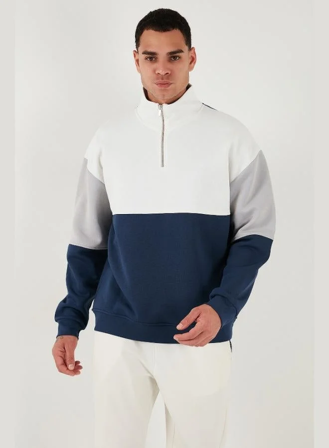 Buratti  Buratti Color Block Regular Fit Half Zipper Stand Collar Sweat Men's SWEAT 5905719 for Men | Best Price UAE
