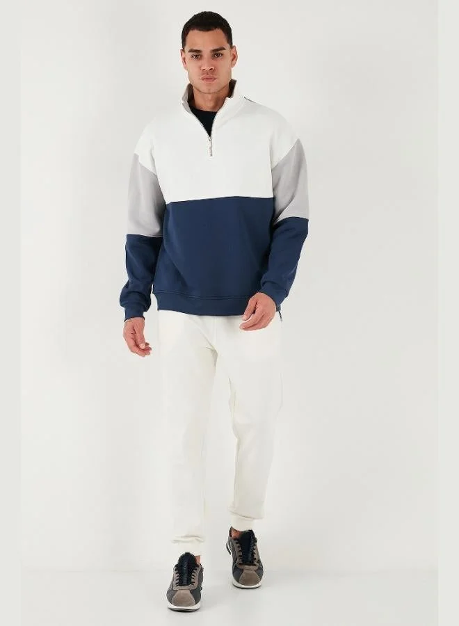 Buratti  Buratti Color Block Regular Fit Half Zipper Stand Collar Sweat Men's SWEAT 5905719 for Men | Best Price UAE