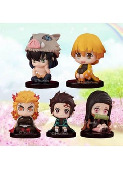 Trunkin Trunkin Demon Slayer Figures Chibi Small Action Figures Set Of 5 Model A, 2-3 Inches Kimetsu No Yaiba Anime Figurines Small Sitting Set,Multicolor  - Image 3