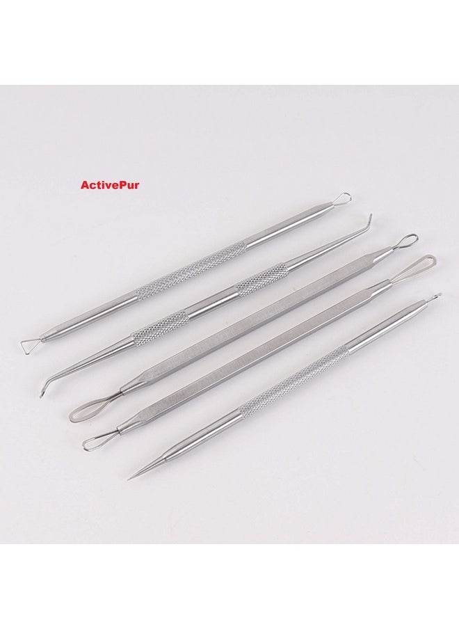ActivePur - Blackhead Remover Pimple Comedone Extractor Tool Best Acne Removal Kit For Blemish Whitehead Popping Zit Removing For Risk Free Nose Face Skin With Metal Case5 Pieces Set. - Image 1