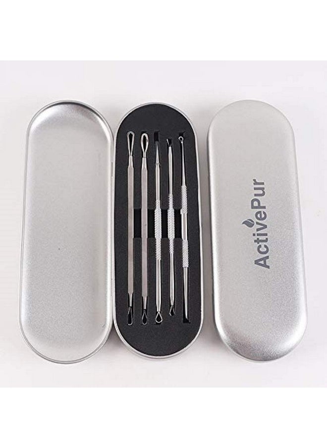 ActivePur - Blackhead Remover Pimple Comedone Extractor Tool Best Acne Removal Kit For Blemish Whitehead Popping Zit Removing For Risk Free Nose Face Skin With Metal Case5 Pieces Set. - Image 1