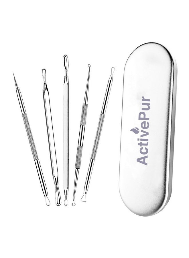 ActivePur - Blackhead Remover Pimple Comedone Extractor Tool Best Acne Removal Kit For Blemish Whitehead Popping Zit Removing For Risk Free Nose Face Skin With Metal Case5 Pieces Set. - Image 1