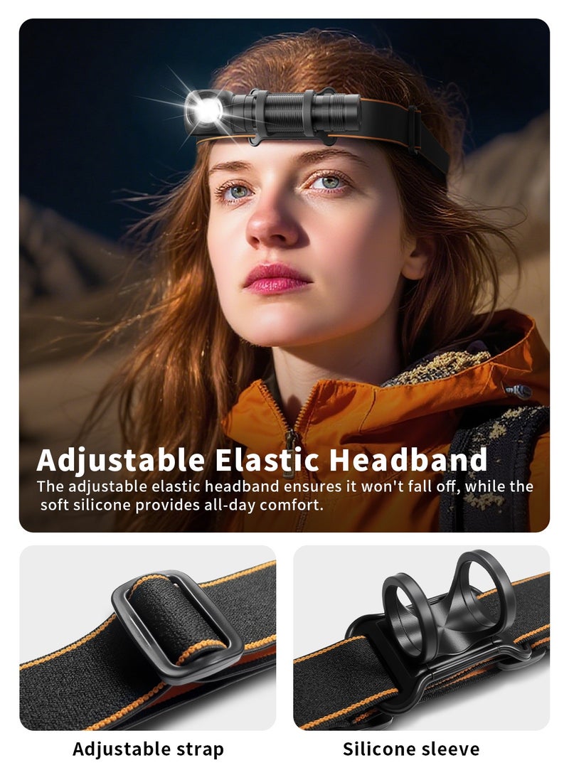 TONEOF Rechargeable Pocket Flashlight,  Handheld/Head/Clip-on Flashlight, High Lumens Waterproof Camping Light Headlamp, Used for Outdoor, Camping, Maintenance, Emergency and Other Scenarios - Image 2