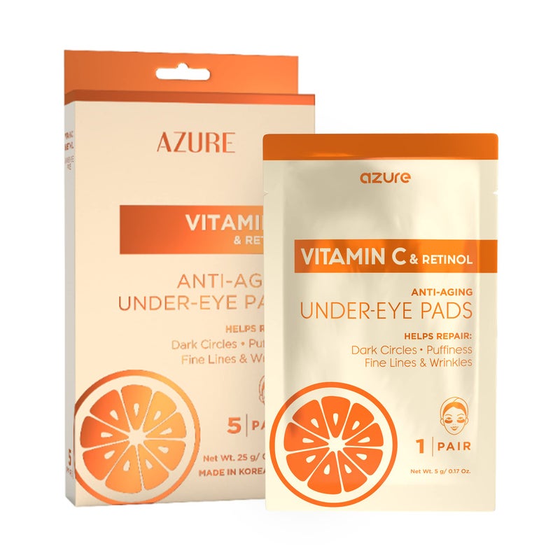 Azure Cosmetics Vitamin C Under Eye Pads - Anti Aging, Lifting & Moisturizing Eye Mask Patches - Reduces Fine Lines, Wrinkles, Dark Circles & Puffiness - Skin Care Made in Korea - 5 Pairs - Image 1