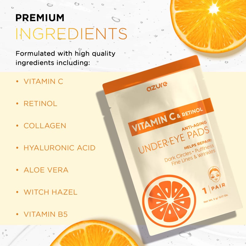 Azure Cosmetics Vitamin C Under Eye Pads - Anti Aging, Lifting & Moisturizing Eye Mask Patches - Reduces Fine Lines, Wrinkles, Dark Circles & Puffiness - Skin Care Made in Korea - 5 Pairs - Image 2