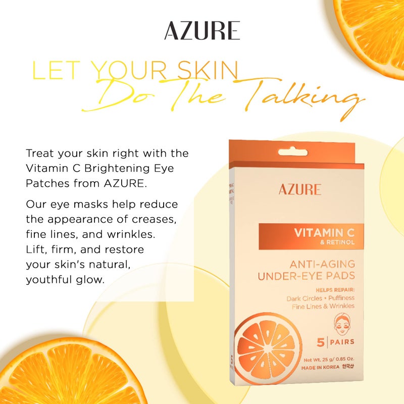 Azure Cosmetics Vitamin C Under Eye Pads - Anti Aging, Lifting & Moisturizing Eye Mask Patches - Reduces Fine Lines, Wrinkles, Dark Circles & Puffiness - Skin Care Made in Korea - 5 Pairs - Image 3