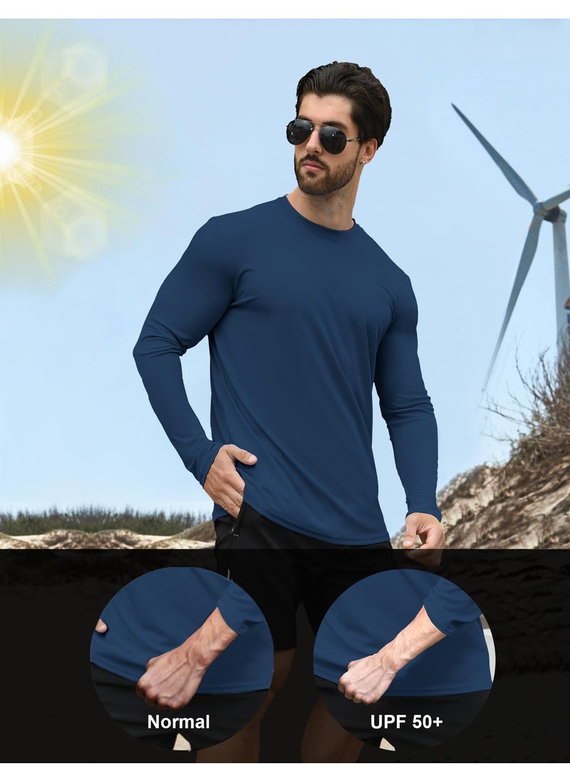 HOPLYNN HOPLYNN 2 Pack Men's UPF 50+ Rash Guard and Quick-Dry Long Sleeves Shirts, Swim Surf Fishing Gear Shirts UV Sun Protection Shirts for Men Black Navy Blue Small  - Image 4