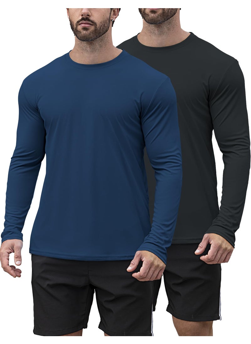 HOPLYNN HOPLYNN 2 Pack Men's UPF 50+ Rash Guard and Quick-Dry Long Sleeves Shirts, Swim Surf Fishing Gear Shirts UV Sun Protection Shirts for Men Black Navy Blue Small  - Image 1