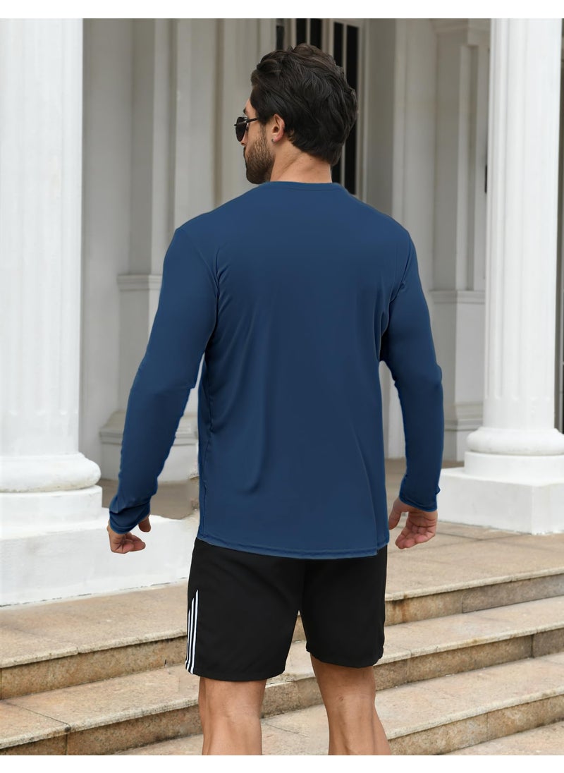 HOPLYNN HOPLYNN 2 Pack Men's UPF 50+ Rash Guard and Quick-Dry Long Sleeves Shirts, Swim Surf Fishing Gear Shirts UV Sun Protection Shirts for Men Black Navy Blue Small  - Image 2