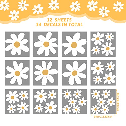 TaoBary 12 Sheets Daisy Wall Decal Flower Wall Sticker Cute Daisy Sticker Pink White Flower Decal Peel and Stick Floral Wallpaper for Nursery Bedroom Home Decor(White, Yellow,Cute Style) - Image 2