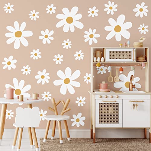 TaoBary 12 Sheets Daisy Wall Decal Flower Wall Sticker Cute Daisy Sticker Pink White Flower Decal Peel and Stick Floral Wallpaper for Nursery Bedroom Home Decor(White, Yellow,Cute Style) - Image 4