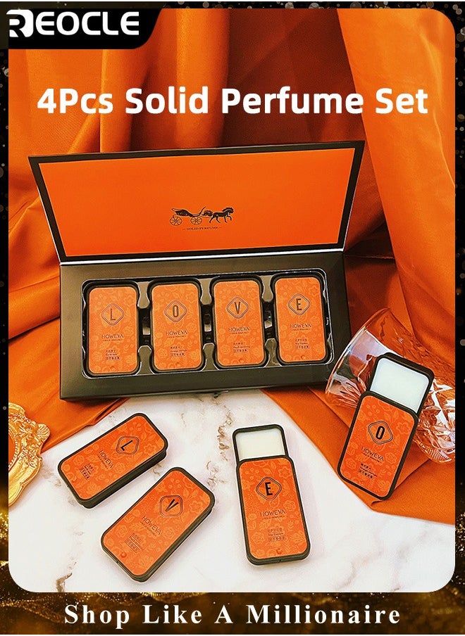 REOCLE 4 Pcs Solid Perfumes Alcohol Free Strong & Lasting Fragrance with 1 Men's Perfume 2 Women Perfumes 1 Neutral Perfume with Lemon Orange Strawberry Grapefruit Fragrant Gifting Pack for Men & Women  - Image 1