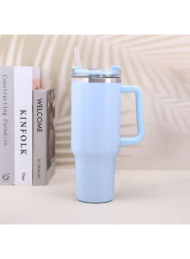 Thermal mug with straw, handle, and lid — portable double-wall vacuum insulated coffee cup made of stainless steel, suitable for hot and cold drinks, perfect for car use, 1.2L . - Image 1