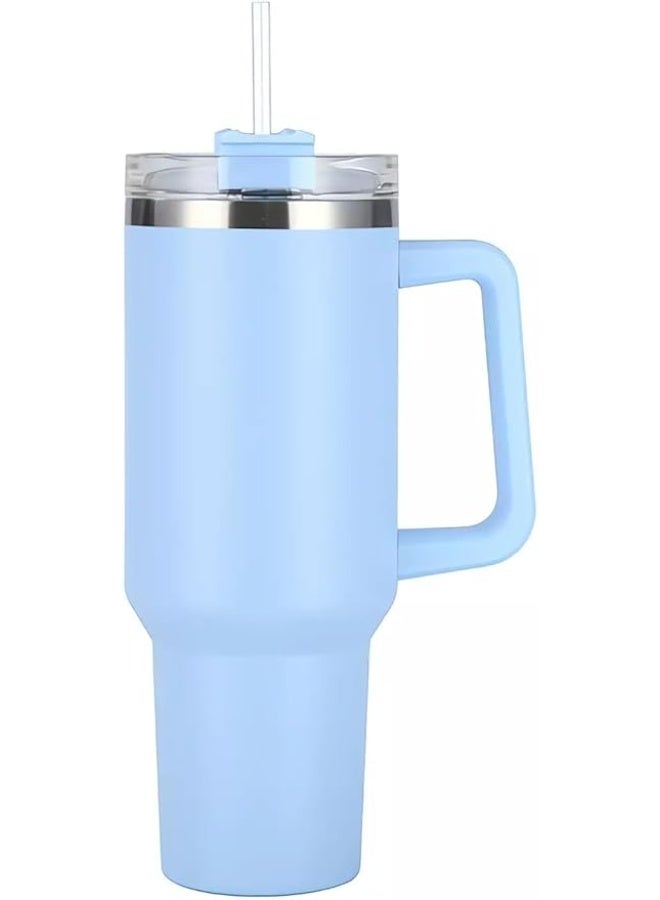 Thermal mug with straw, handle, and lid — portable double-wall vacuum insulated coffee cup made of stainless steel, suitable for hot and cold drinks, perfect for car use, 1.2L . - Image 2