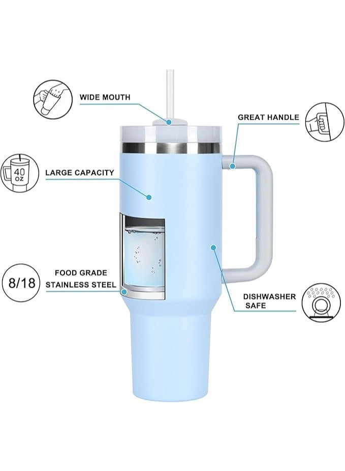 Thermal mug with straw, handle, and lid — portable double-wall vacuum insulated coffee cup made of stainless steel, suitable for hot and cold drinks, perfect for car use, 1.2L . - Image 4