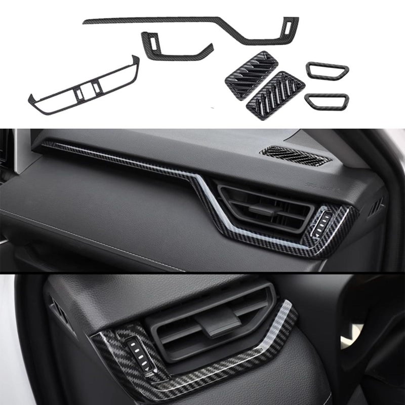 BOLTRY for Toyota Rav4 20192024 ABS Engineering Plastics Carbon Fiber Print Dash Board Front Side Center Air Condition Vent Outlet Cover Trim Frame Inner Accessories 7Pcs
