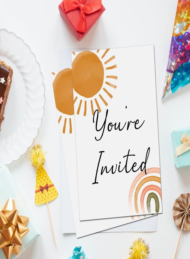 Soiceu Boho First Trip Around the Sun 1st Birthday Party Invitations with Envelopes Set of 20 Bohemian Sunshine Sun First Birthday Invites Fill in Blank - Image 3