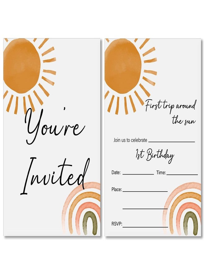 Soiceu Boho First Trip Around the Sun 1st Birthday Party Invitations with Envelopes Set of 20 Bohemian Sunshine Sun First Birthday Invites Fill in Blank - Image 1