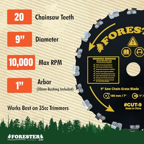Forester Chainsaw Brush Cutter Blade + File Set - 9in x 20 Teeth | Fits Most Straight Shaft Trimmers | Conversion Kit Sold Separately - Image 4