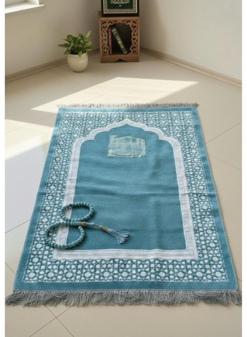 Toyland Premium Velvet Prayer Mat Gift Set with Elegant Gift Box-Blue - Image 2