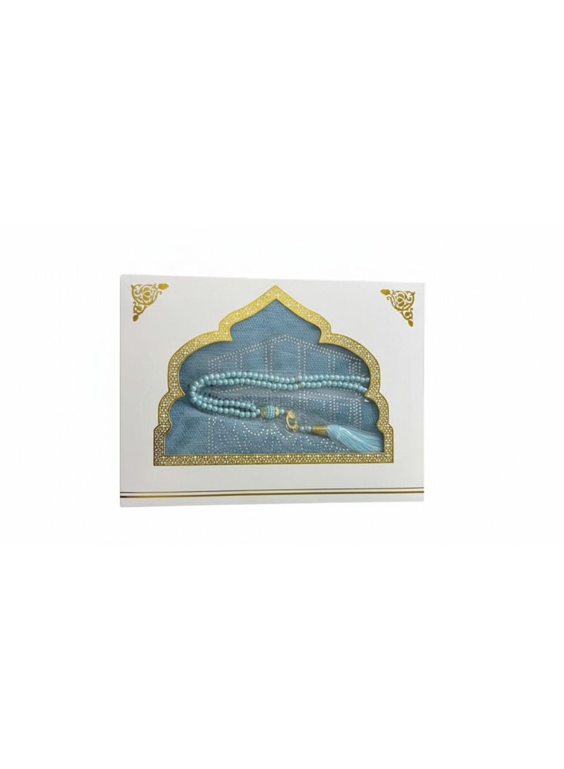 Toyland Premium Velvet Prayer Mat Gift Set with Elegant Gift Box-Blue - Image 1
