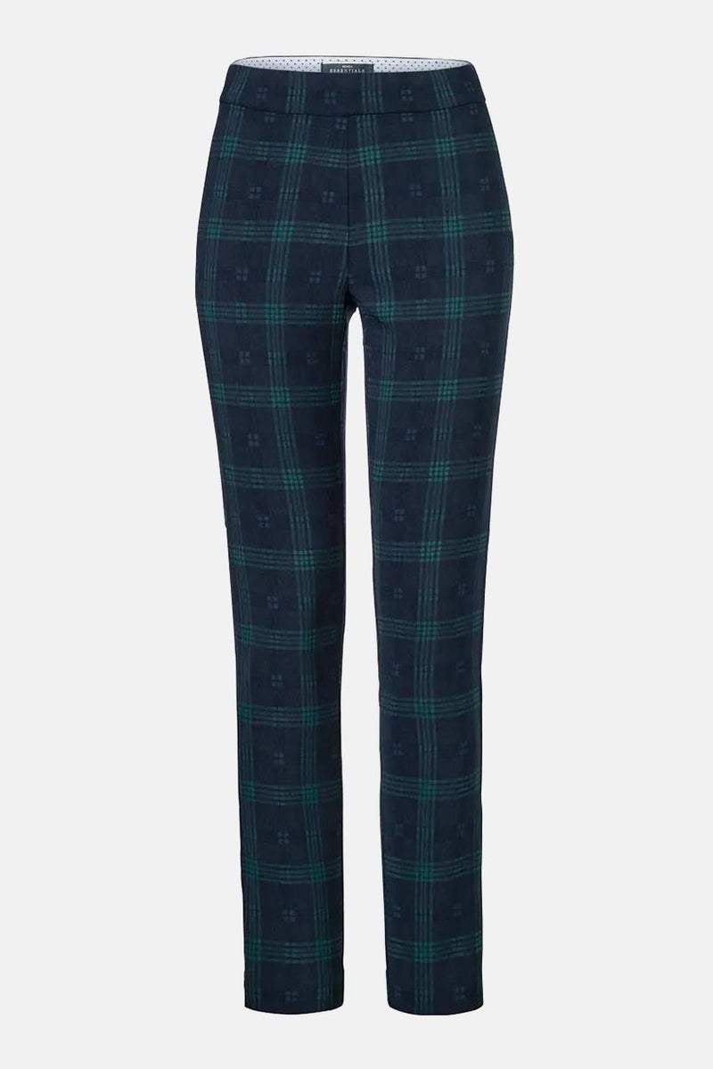 Tchibo Women Slim Fit Checkered Casual Chino Pant, Green Combo  - Image 3