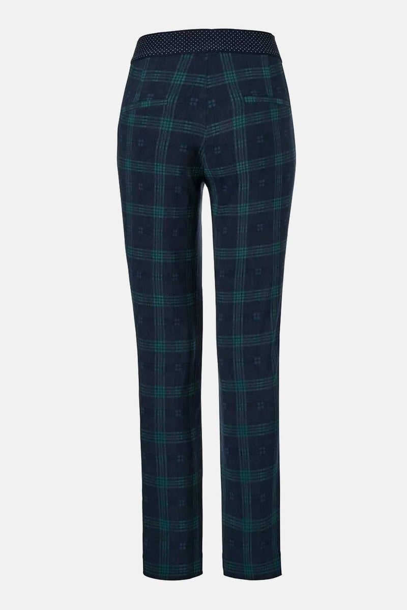 Tchibo Women Slim Fit Checkered Casual Chino Pant, Green Combo  - Image 2