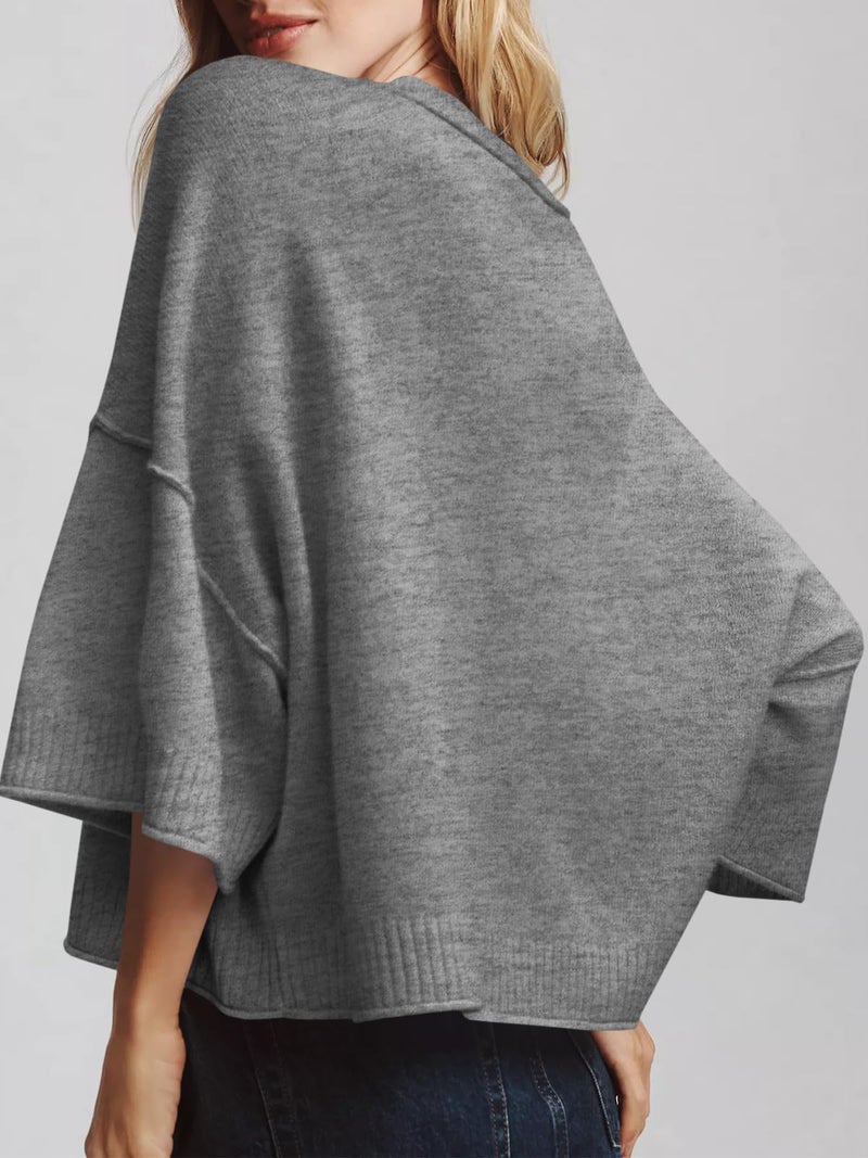 Saodimallsu Womens Short Sleeve Sweater Summer Oversized Cropped Sweaters Casual Crewneck Lightweight Knit Tops Dark Gray - Image 4