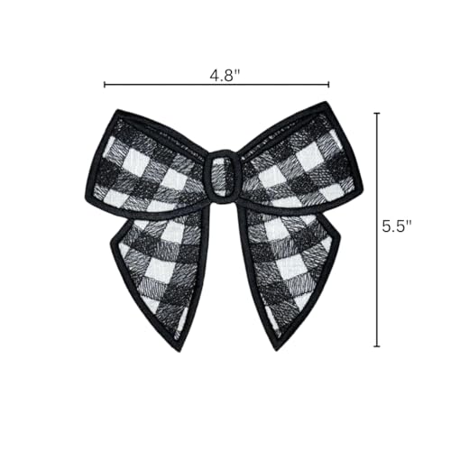 GARAAN - Machine Embroidered Applique, Patch, Sew on Patches, DIY Projects, Gingham Bow Black (Pack of 5) - Image 2