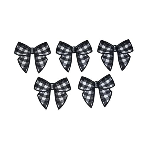 GARAAN - Machine Embroidered Applique, Patch, Sew on Patches, DIY Projects, Gingham Bow Black (Pack of 5) - Image 3