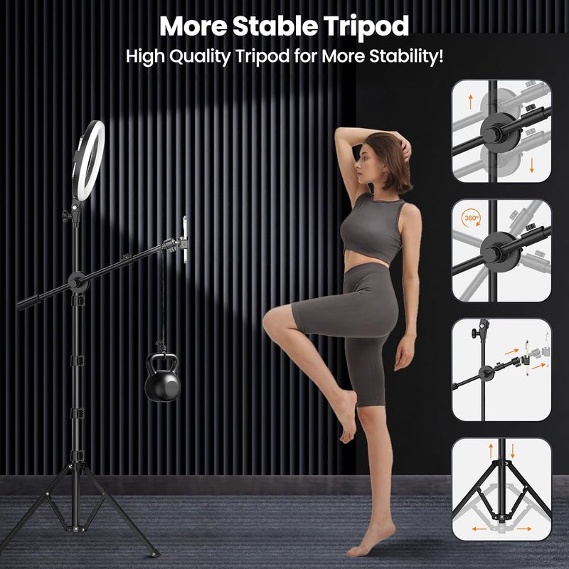 LUXSURE 10.5" Ring Light with Tripod Stand & Phone Holder, Overhead Tripod for Phone with RingLight, Overhead Camera Phone Mount for Video Recording/Live Streaming/Selfie/Cooking - Image 4
