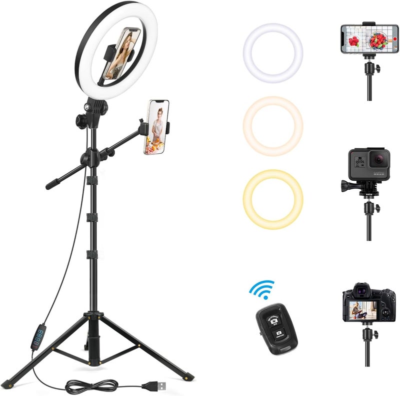 LUXSURE 10.5" Ring Light with Tripod Stand & Phone Holder, Overhead Tripod for Phone with RingLight, Overhead Camera Phone Mount for Video Recording/Live Streaming/Selfie/Cooking - Image 1