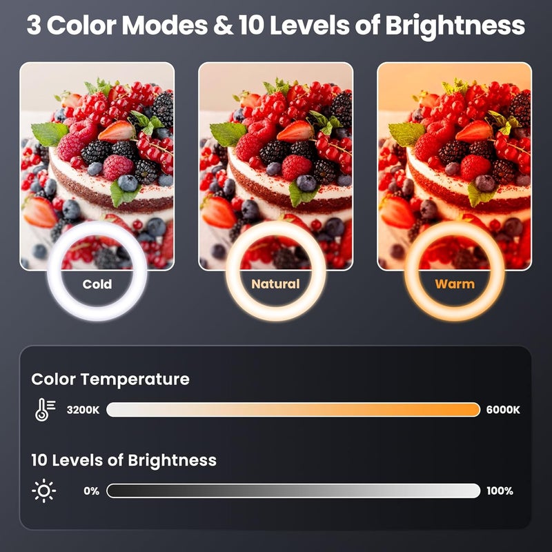 LUXSURE 10.5" Ring Light with Tripod Stand & Phone Holder, Overhead Tripod for Phone with RingLight, Overhead Camera Phone Mount for Video Recording/Live Streaming/Selfie/Cooking - Image 5