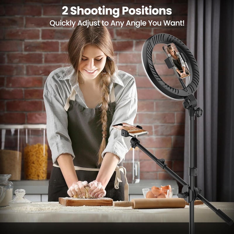 LUXSURE 10.5" Ring Light with Tripod Stand & Phone Holder, Overhead Tripod for Phone with RingLight, Overhead Camera Phone Mount for Video Recording/Live Streaming/Selfie/Cooking - Image 2
