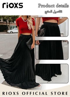 RIOXS Women's Casual High Waist A-Line Skirt Pleated Swing Maxi Skirt For Beach, Ladies Midi Pleated Skirts  - Image 5