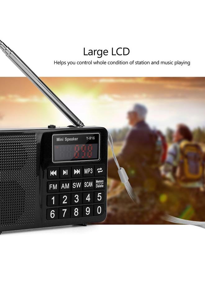 Thoraya - FM/AM/SW Stations Stereo FM Radio TF/U Disk Music Noise Cancelling MP3 Player Radio - Black - Image 1